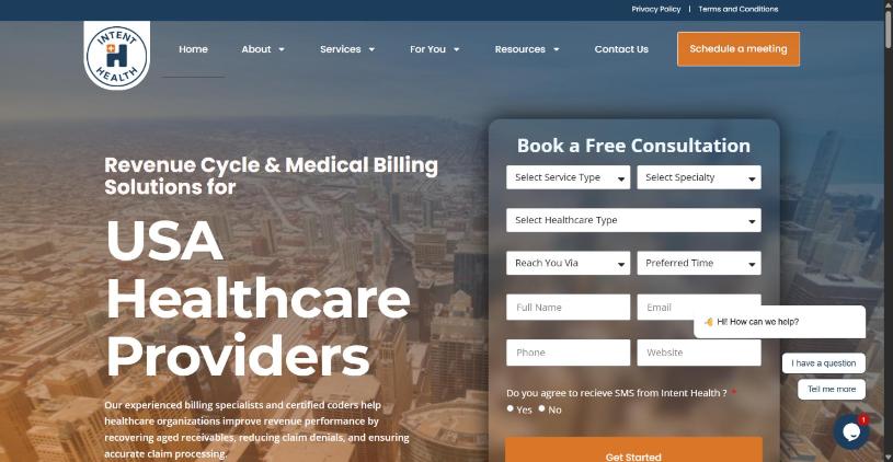 Homepage of Intent Health