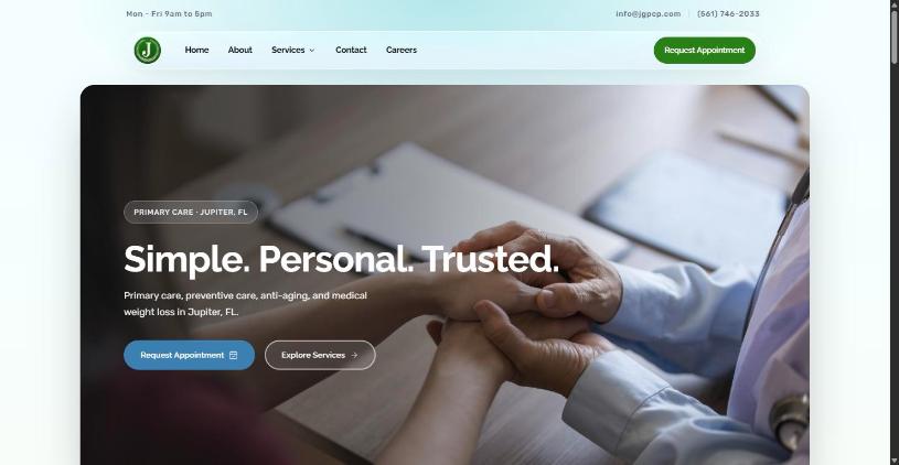 Homepage of Jupiter Gardens Primary Care